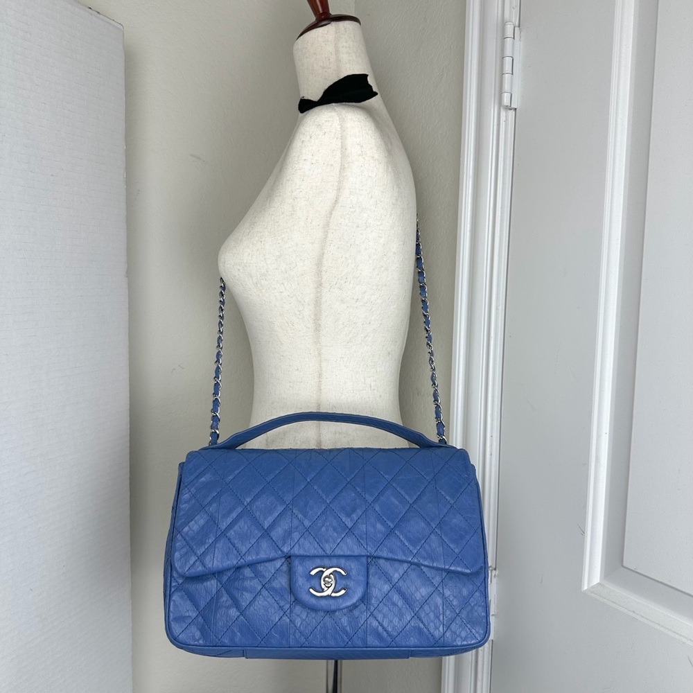 CHANEL Classic Flap Blue Python Leather Silver Ha… - image 6
